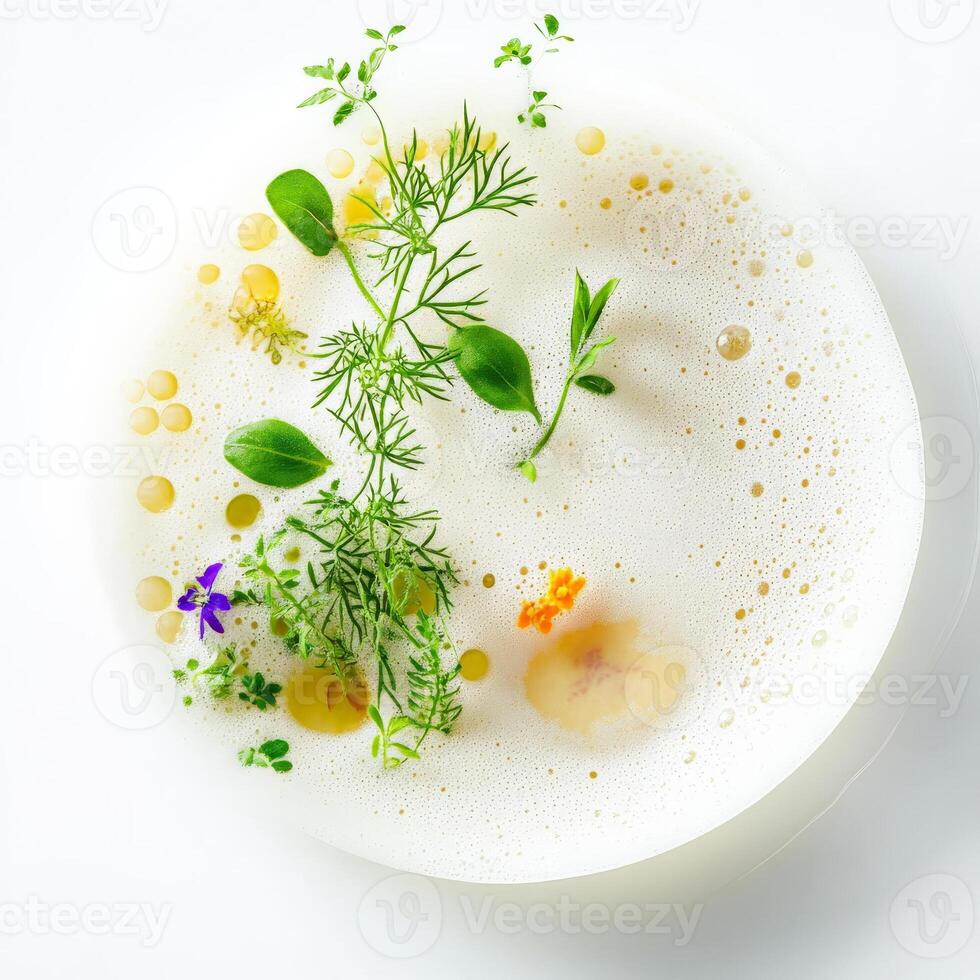 A plate with a white substance on top of it photo