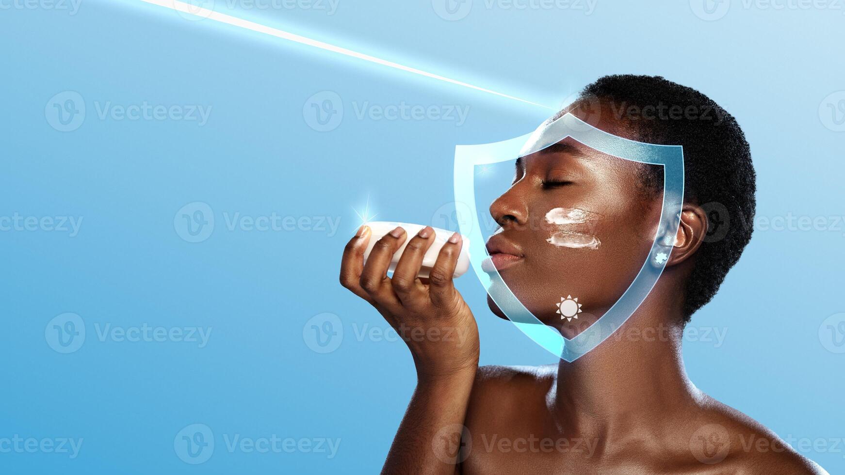 Skin protection demonstration showcasing a natural beauty routine with sunblock and glowing skin photo