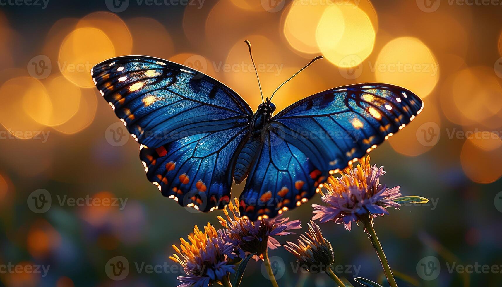 Beautiful butterfly perched delicately on a purple and yellow flower photo
