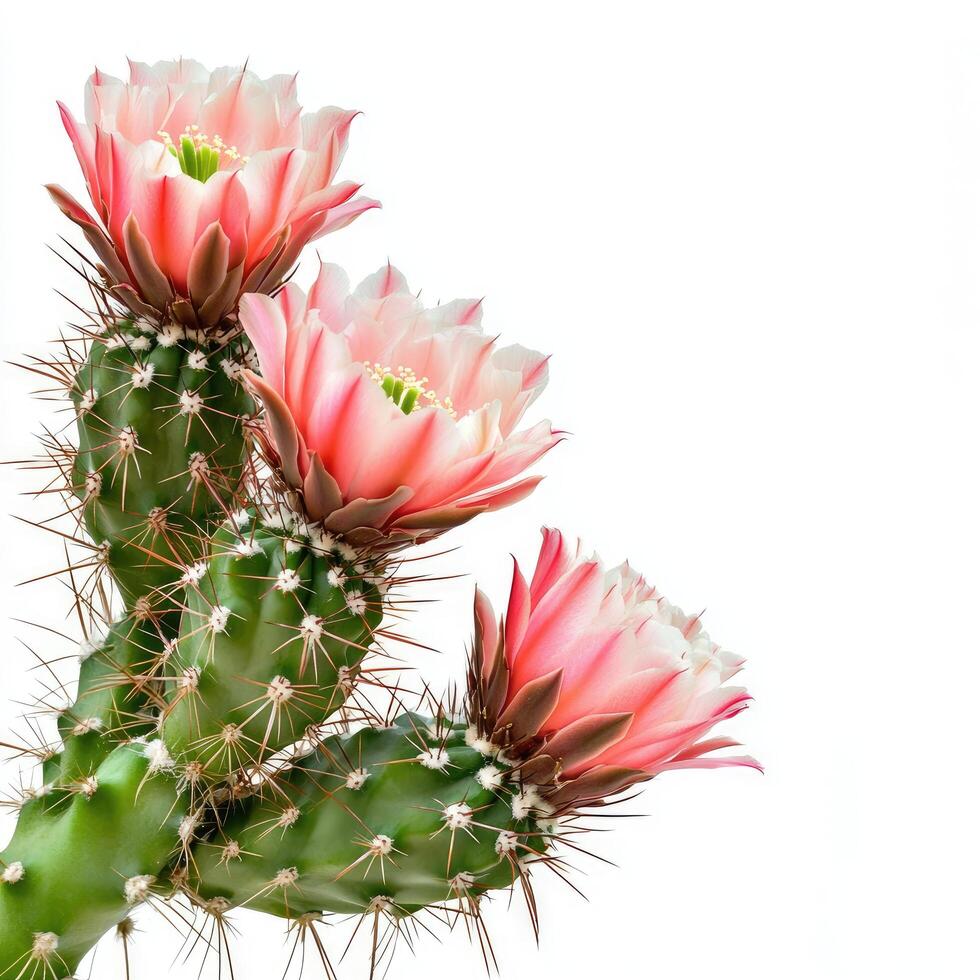 Beautiful blooming cactus showcasing pink flowers and sharp protective thorns photo