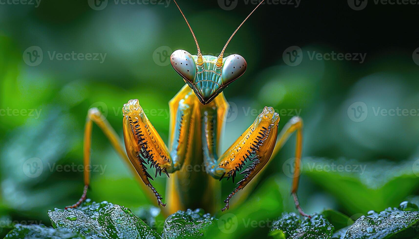 An amazing close up view of a colorful insect on leaves photo