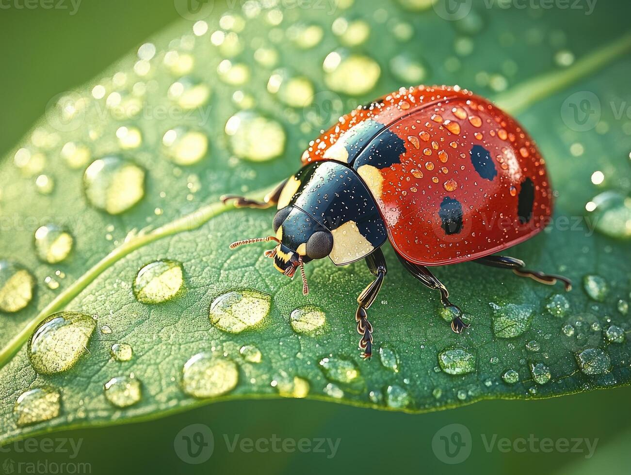 A close up photograph of a ladybug on a leaf photo