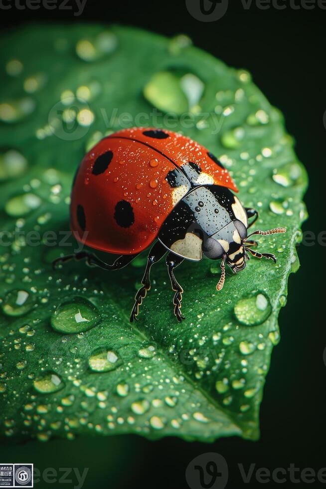 A close up image of a ladybug on a green leaf photo