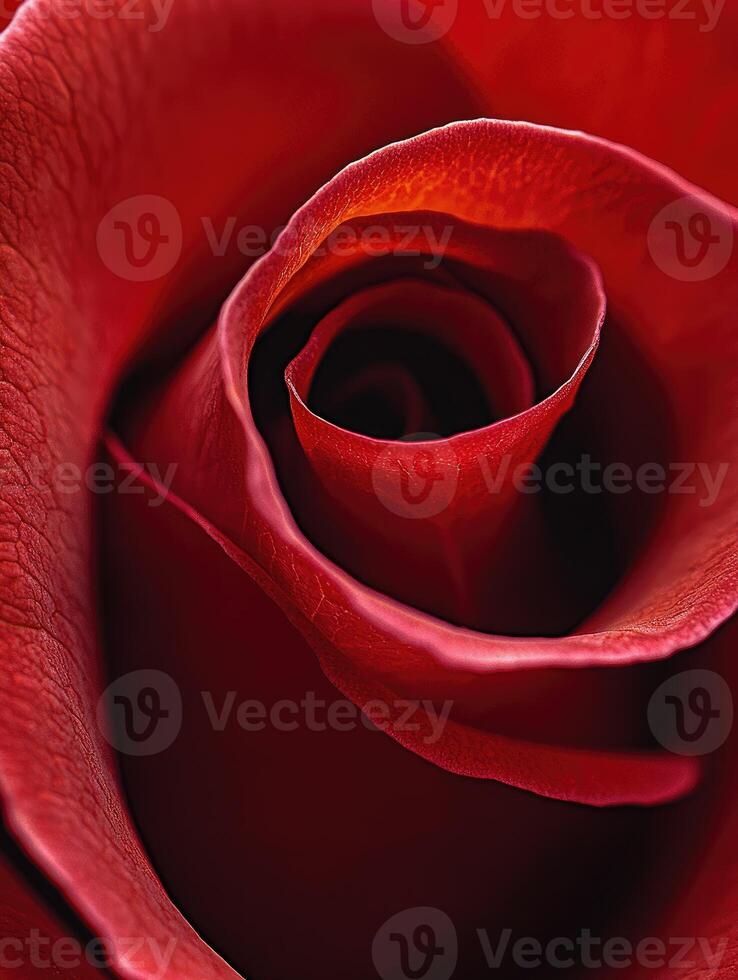 A close up photograph showing the delicate spiral of a red rose photo