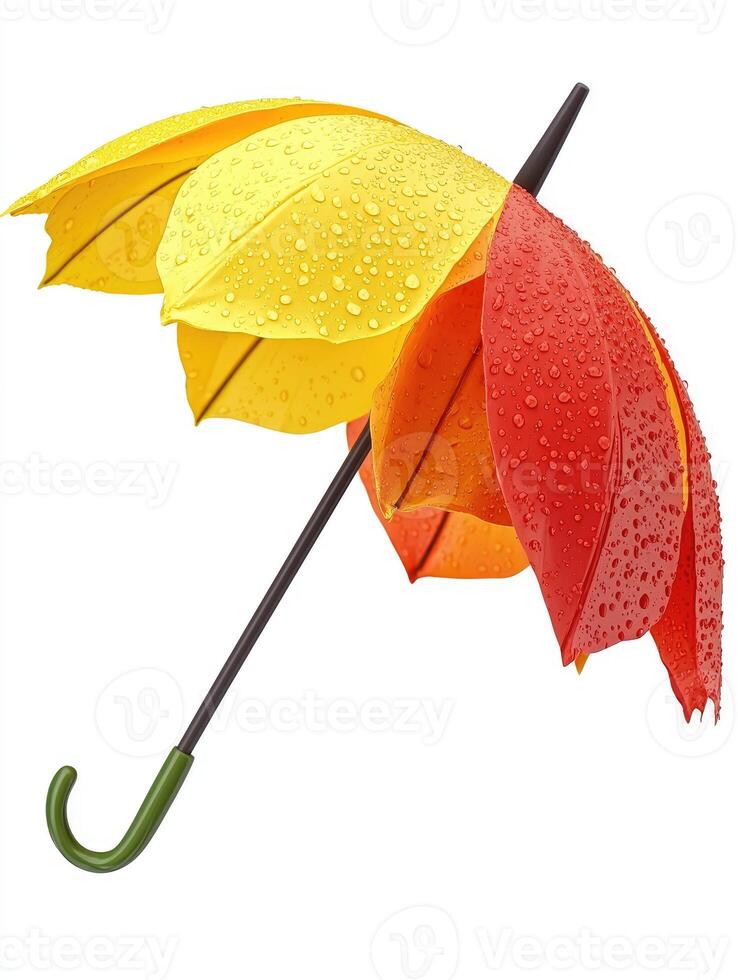A colorful umbrella showing its opened form with water droplets photo