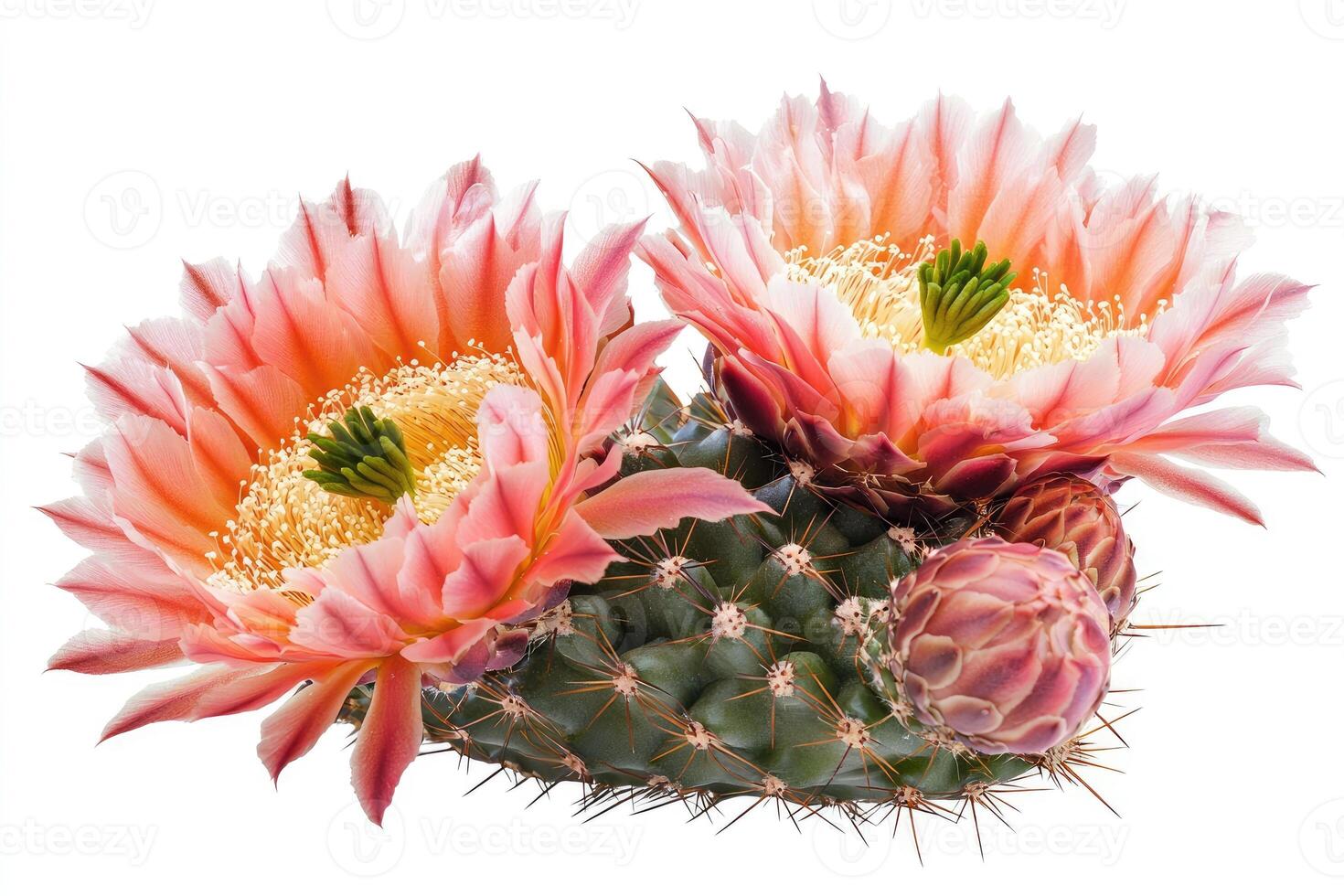 A beautiful cactus plant blooming with delicate pink flowers photo