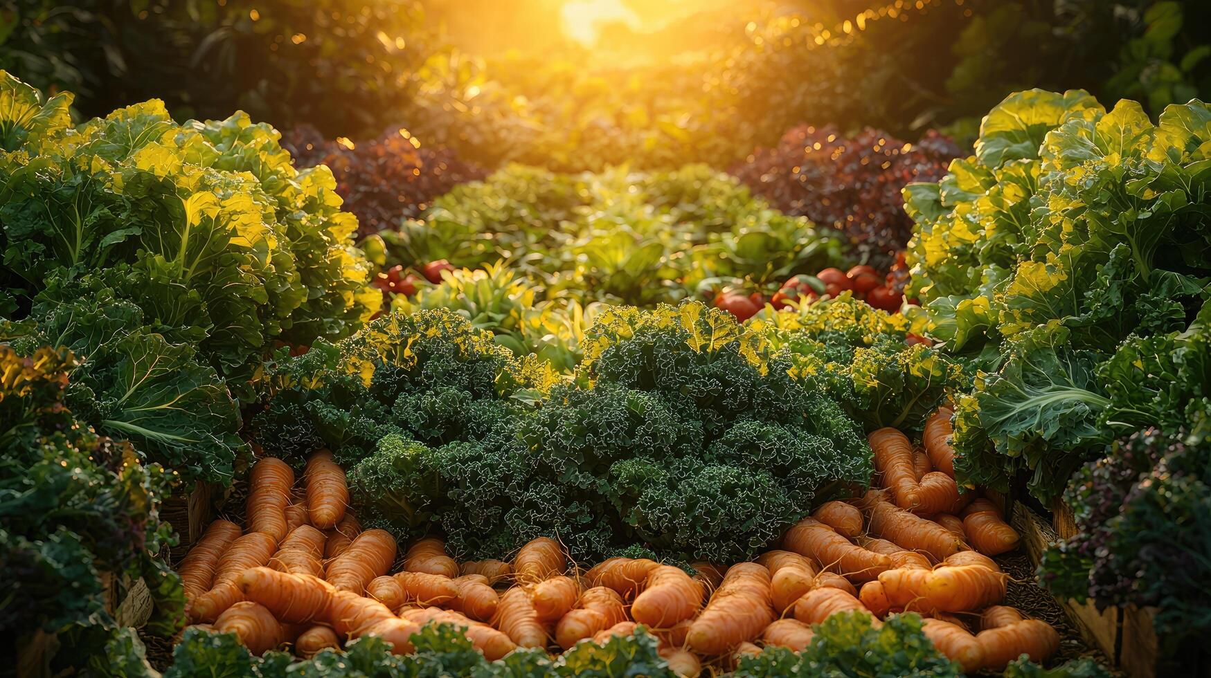 Lush Garden Showcases Abundant Vegetables And Bright Sunlight photo