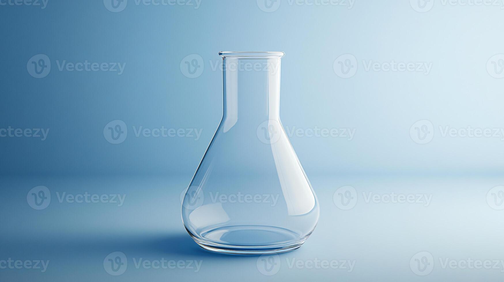 Clear glass beaker resting on a smooth lab countertop photo