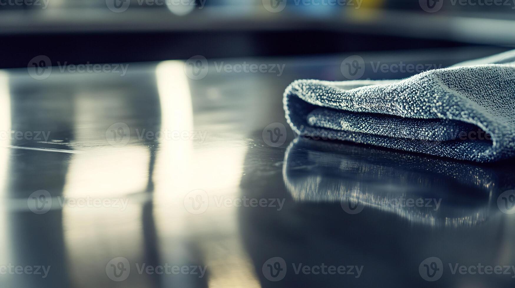 Extreme Close-Up of Polishing Cloth Gliding Over Stainless Steel Surface photo