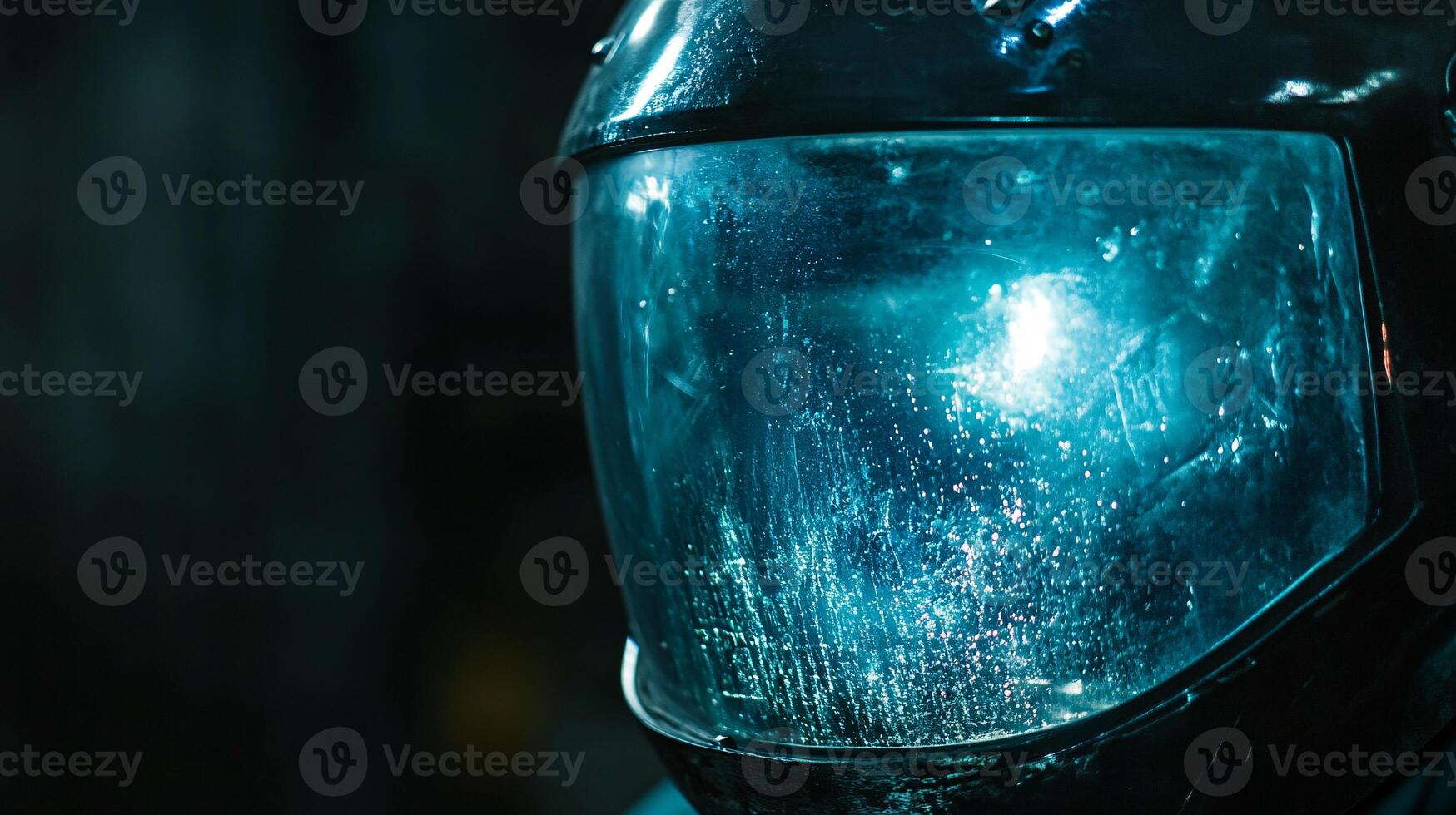 Detailed Macro Shot of a Welder's Visor Capturing Bright Electric Arc Glow photo