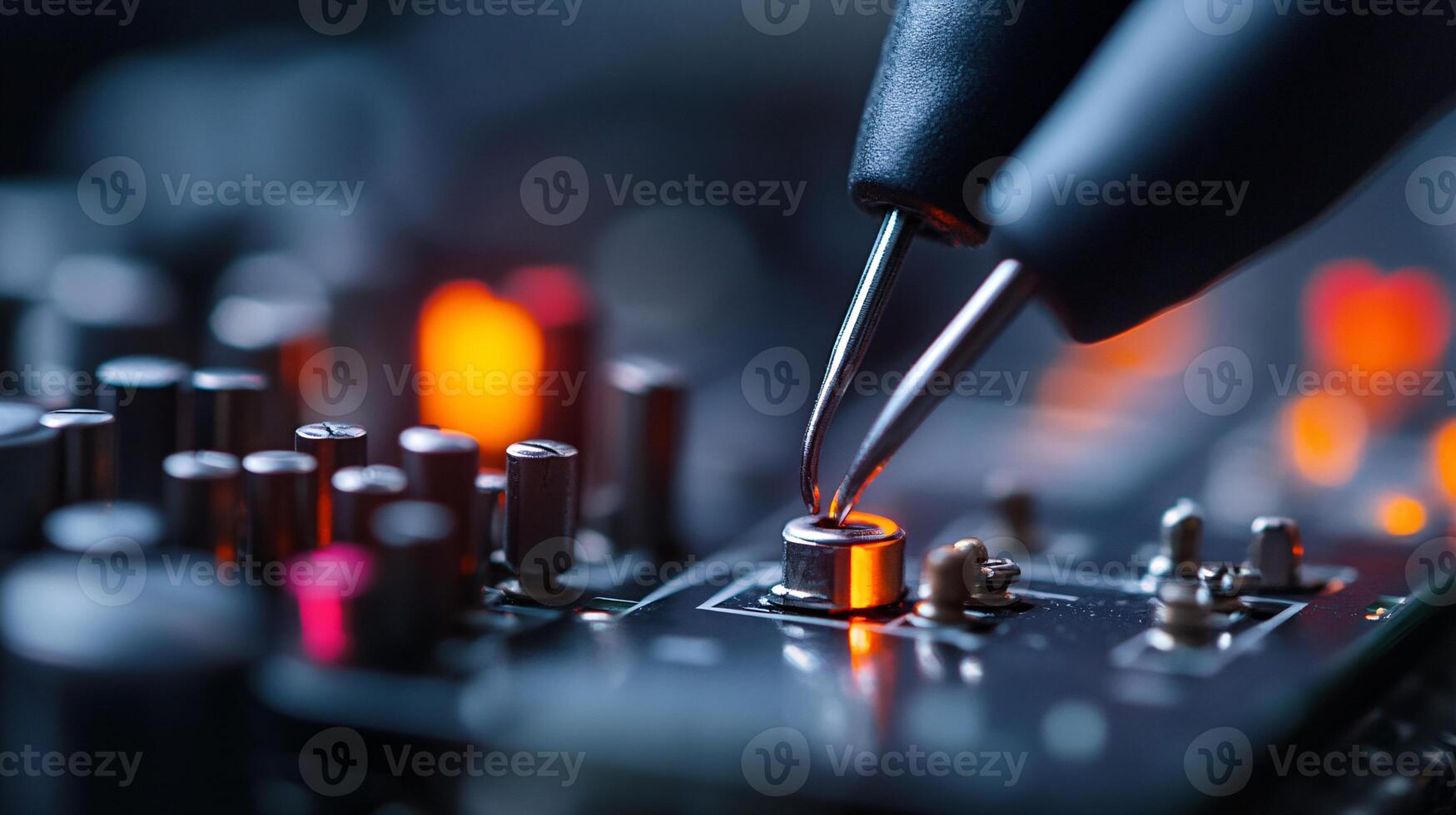 Detailed View of Multimeter Probes Touching Electrical Connections in Action photo