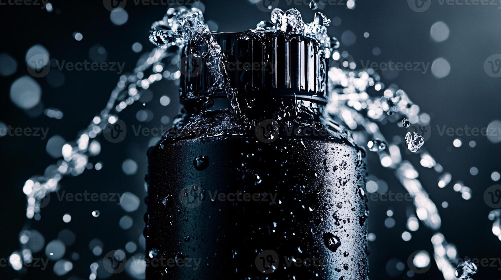 Extreme Close-Up of Hydration Bottle Nozzle with Water Splashing Forcefully photo