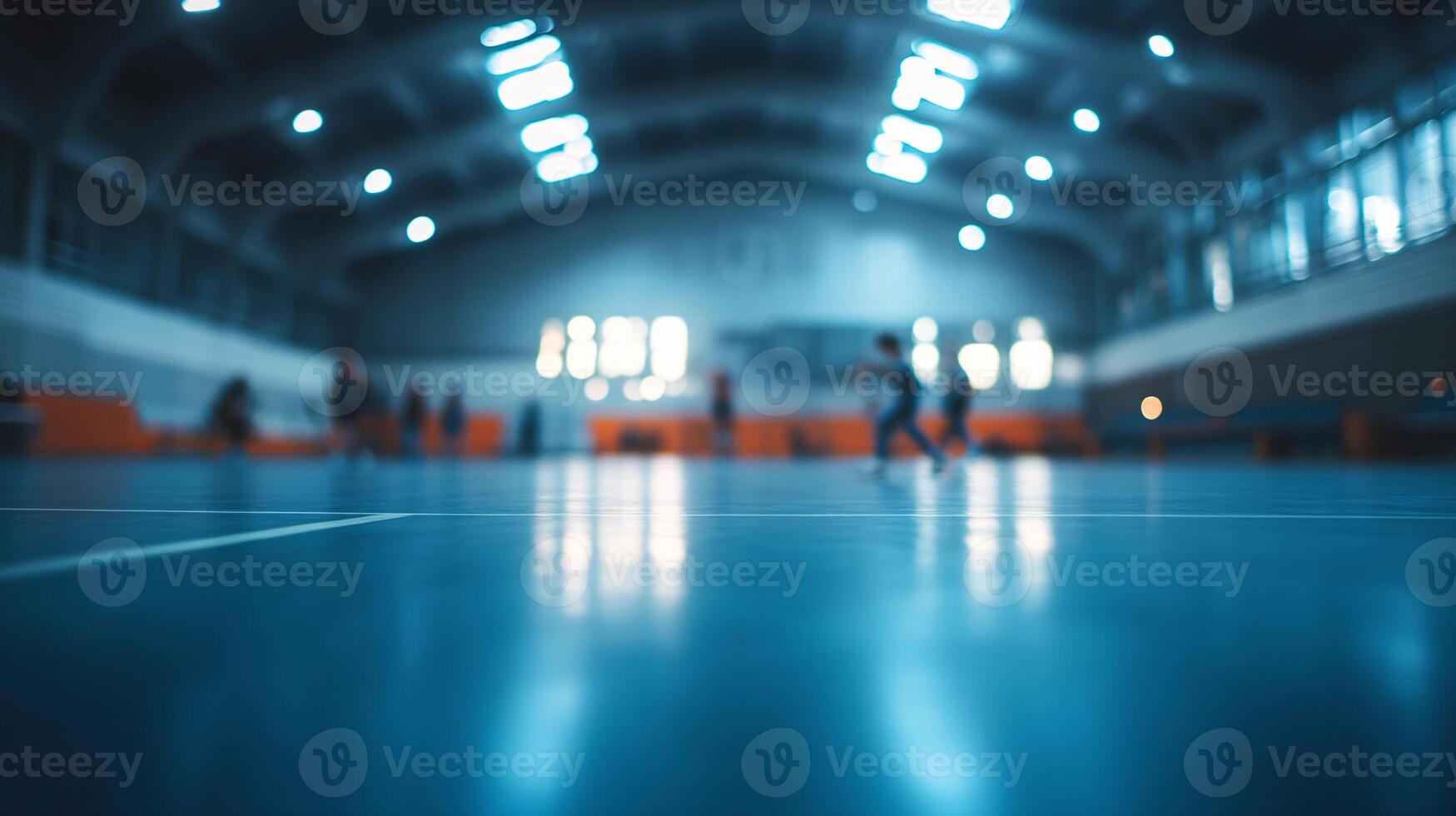 Close-Up View of a Basketball Gymnasium Floor Highlighting Team Players in Action photo