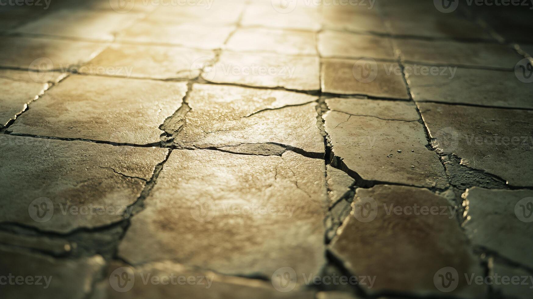 Extreme Close-Up View of Cracked Tile Grout Revealing Subfloor Damage photo