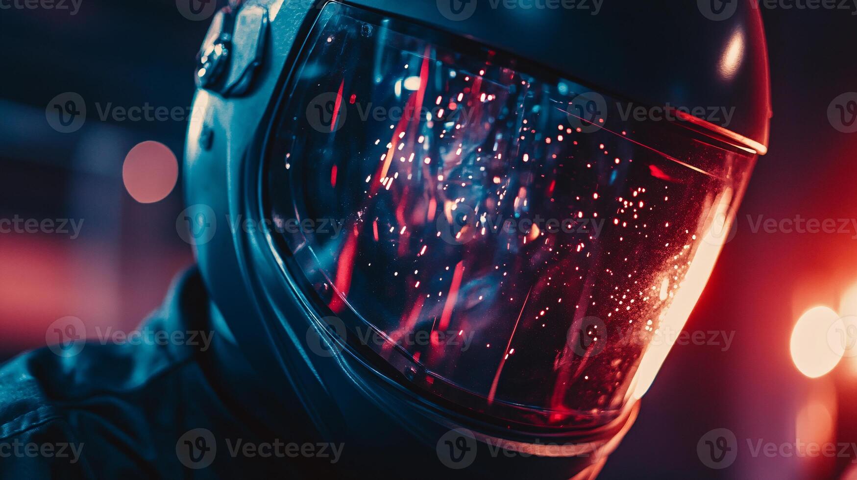Intricate Close-Up Image of Welding Helmet Showing Vibrant Arc Reflections photo
