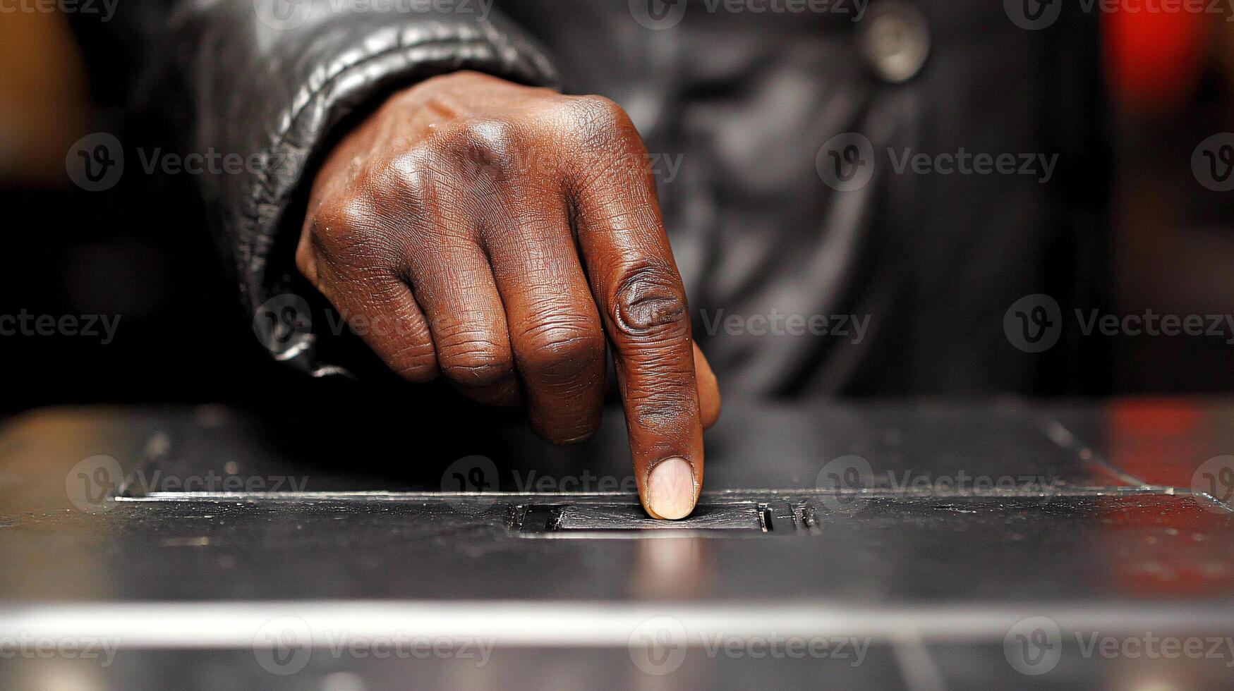 Extreme Close-Up of a Person's Hand Inserting Vote into Ballot Box Slot photo