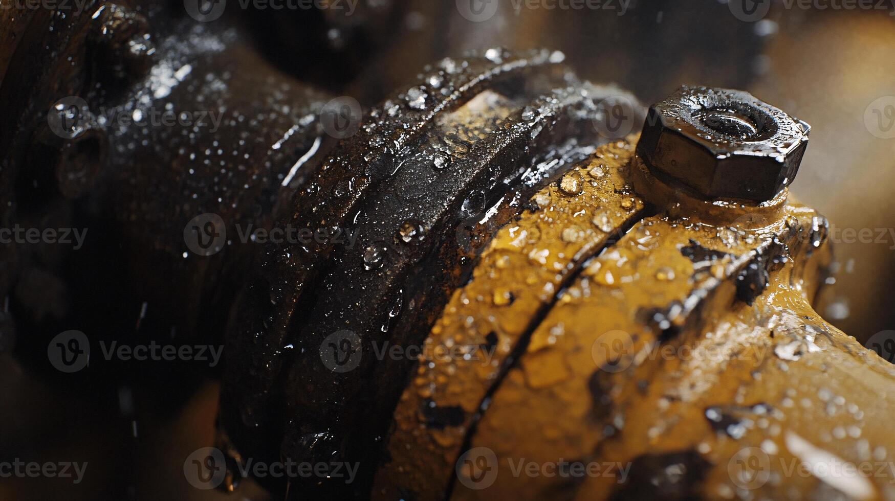 Extreme Close-Up of Leaking Valve Showcasing Glimmering Condensation Drops photo