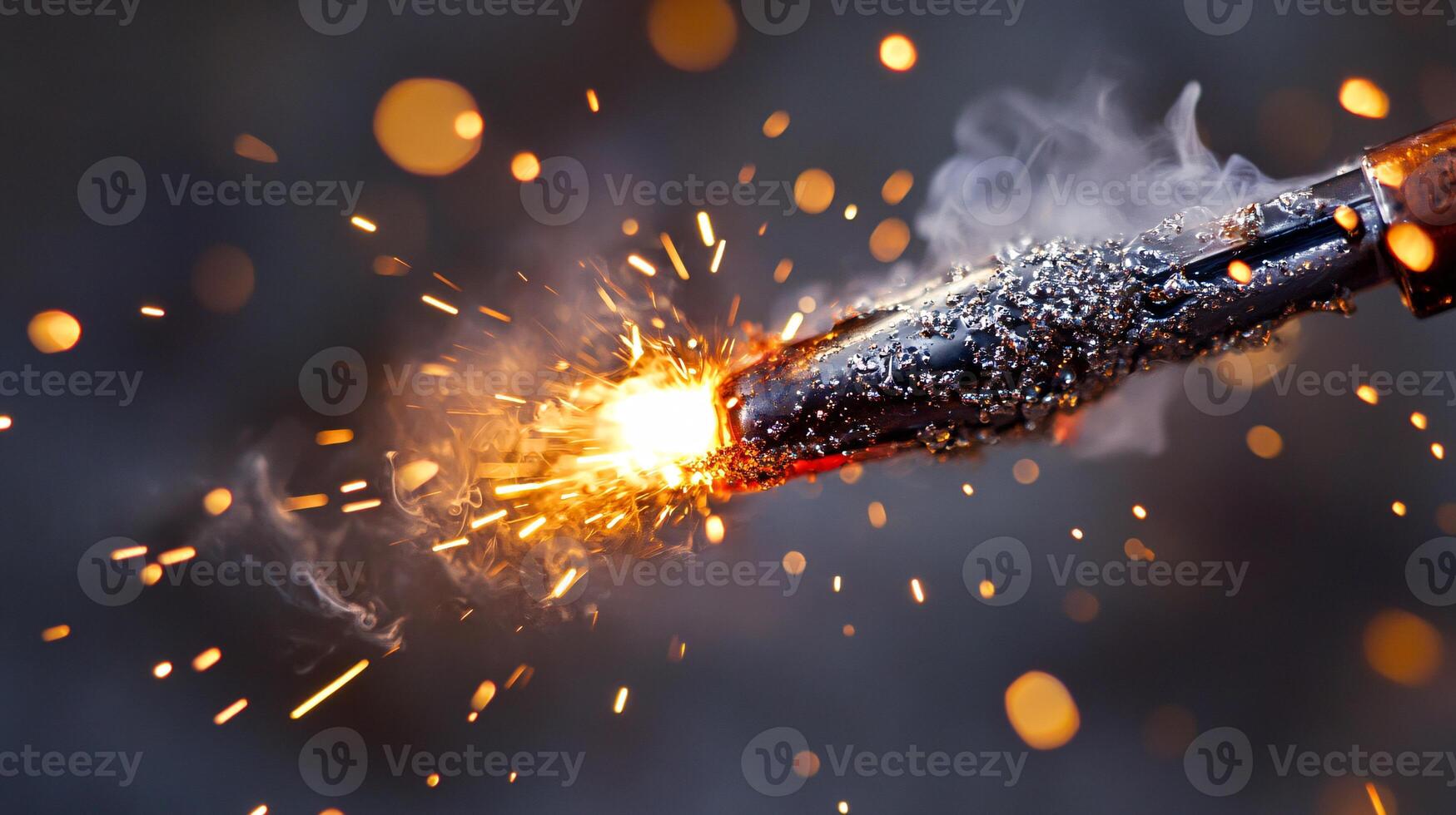 Extreme Close-Up of Welding Torch Igniting with Brilliant Sparks of Light photo