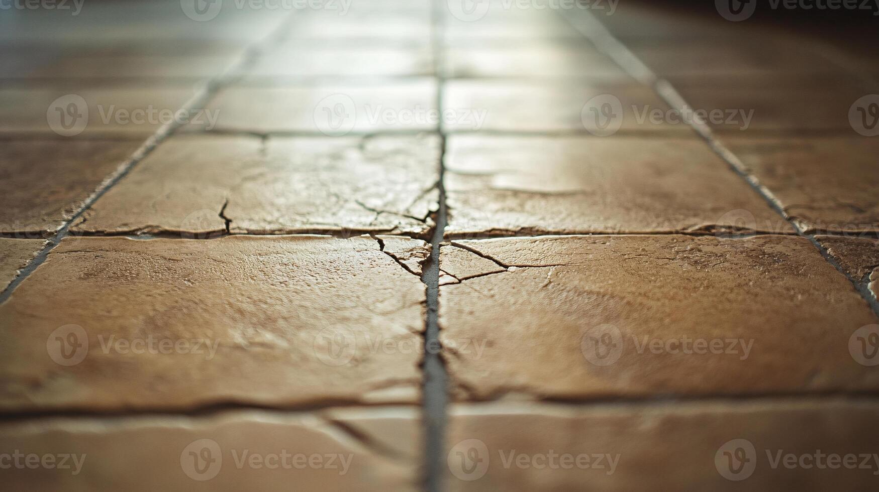 Detailed Macro Shot of Damaged Grout Lines with Subfloor Peeking Through photo