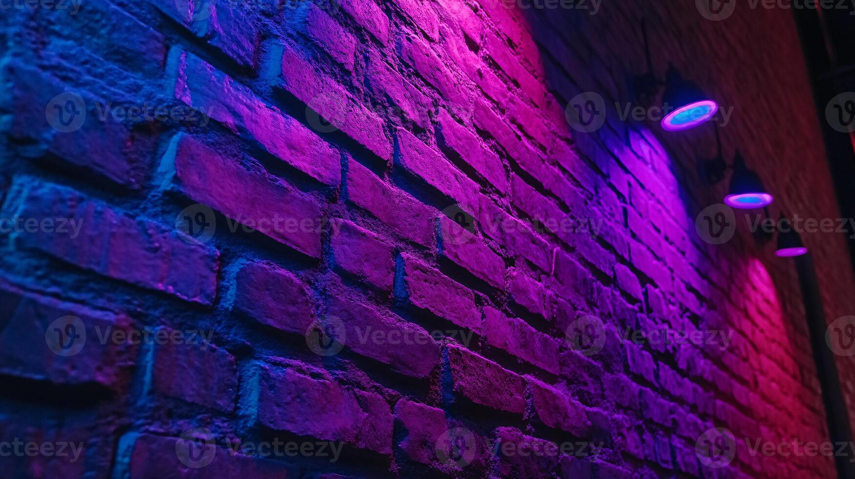 Modern Industrial Brick Wall with Eye-Catching Neon Lighting Effects photo