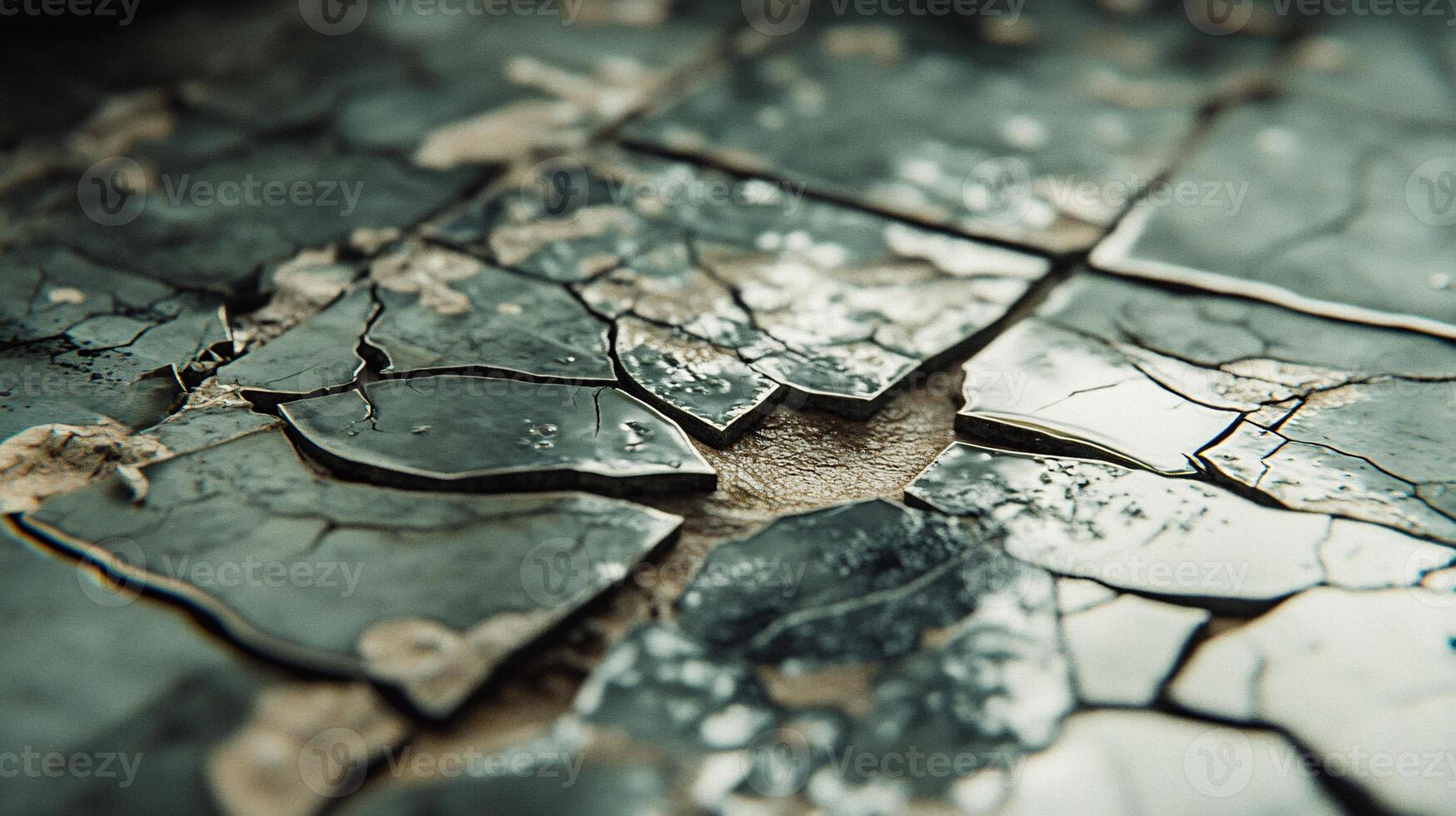 Cracked ceramic bathroom tile revealing intricate patterns of wear photo