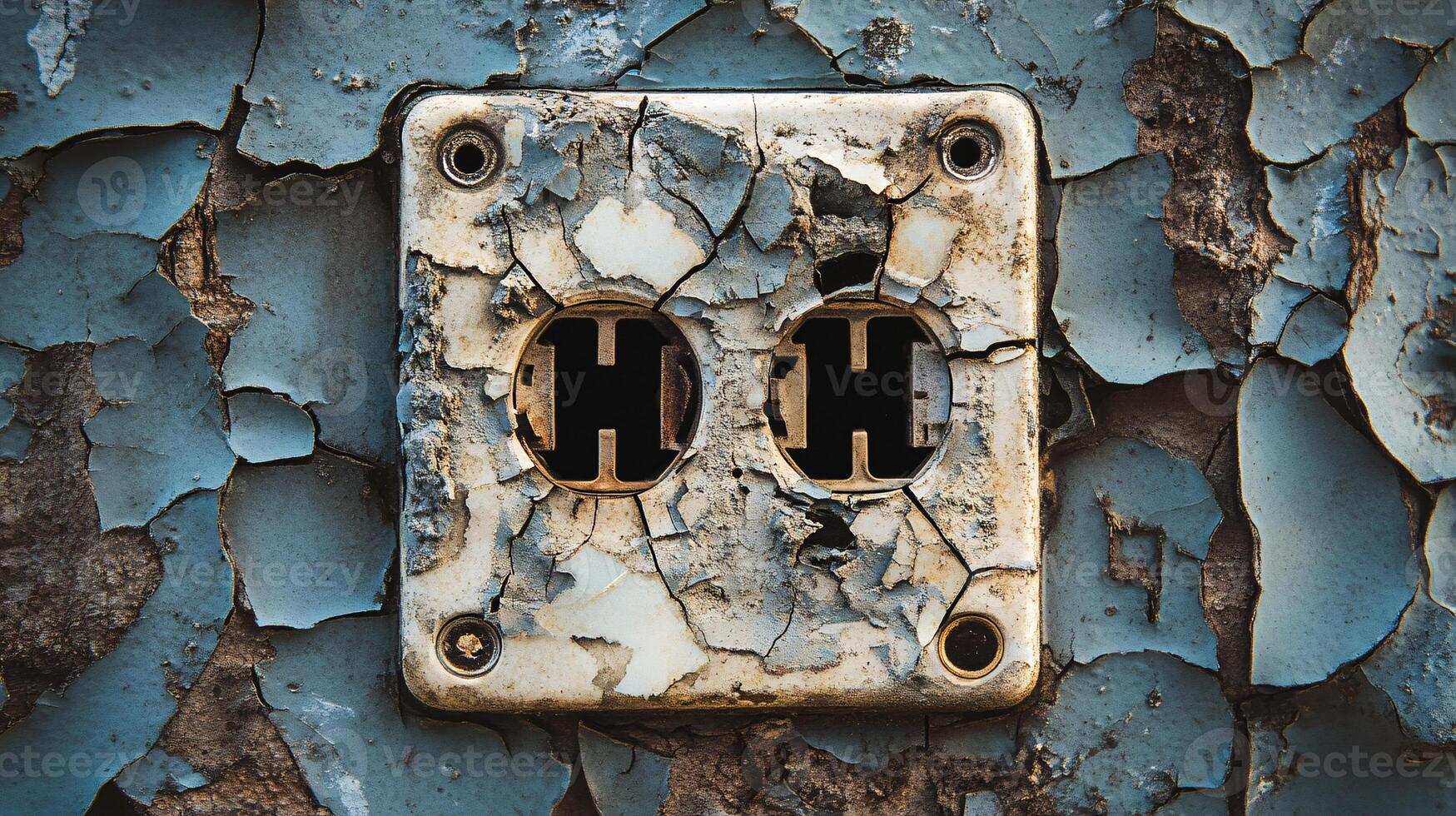 Cracked Electrical Outlet Cover Revealing Signs of Wear and Aging photo