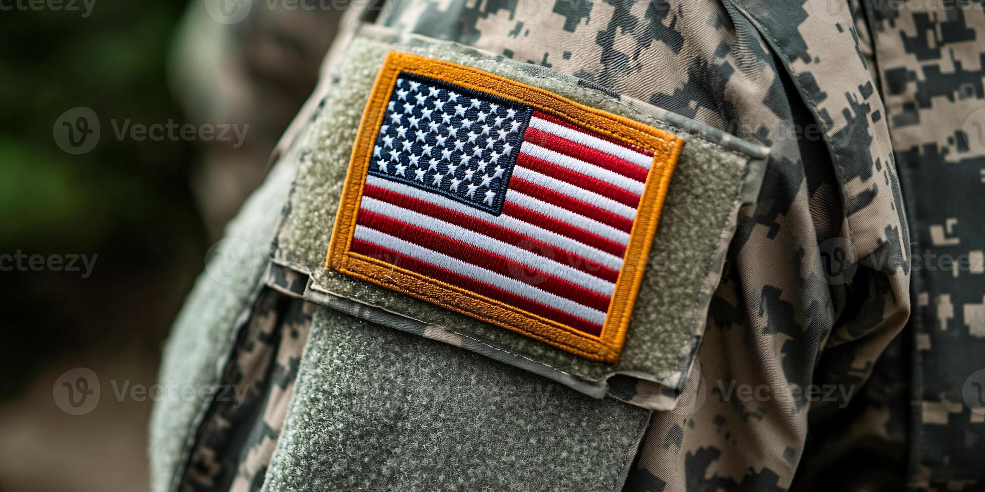 American Flag Patch on Military Uniform Signifying Service and Sacrifice photo