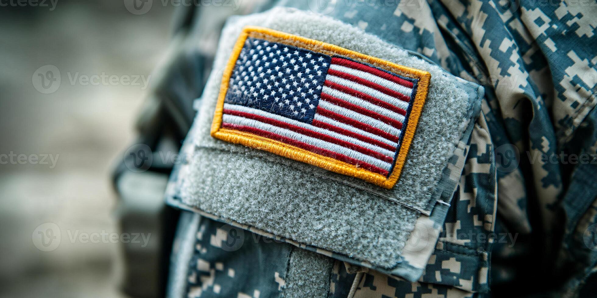Close-Up View of an American Flag Patch on Soldier's Uniform photo