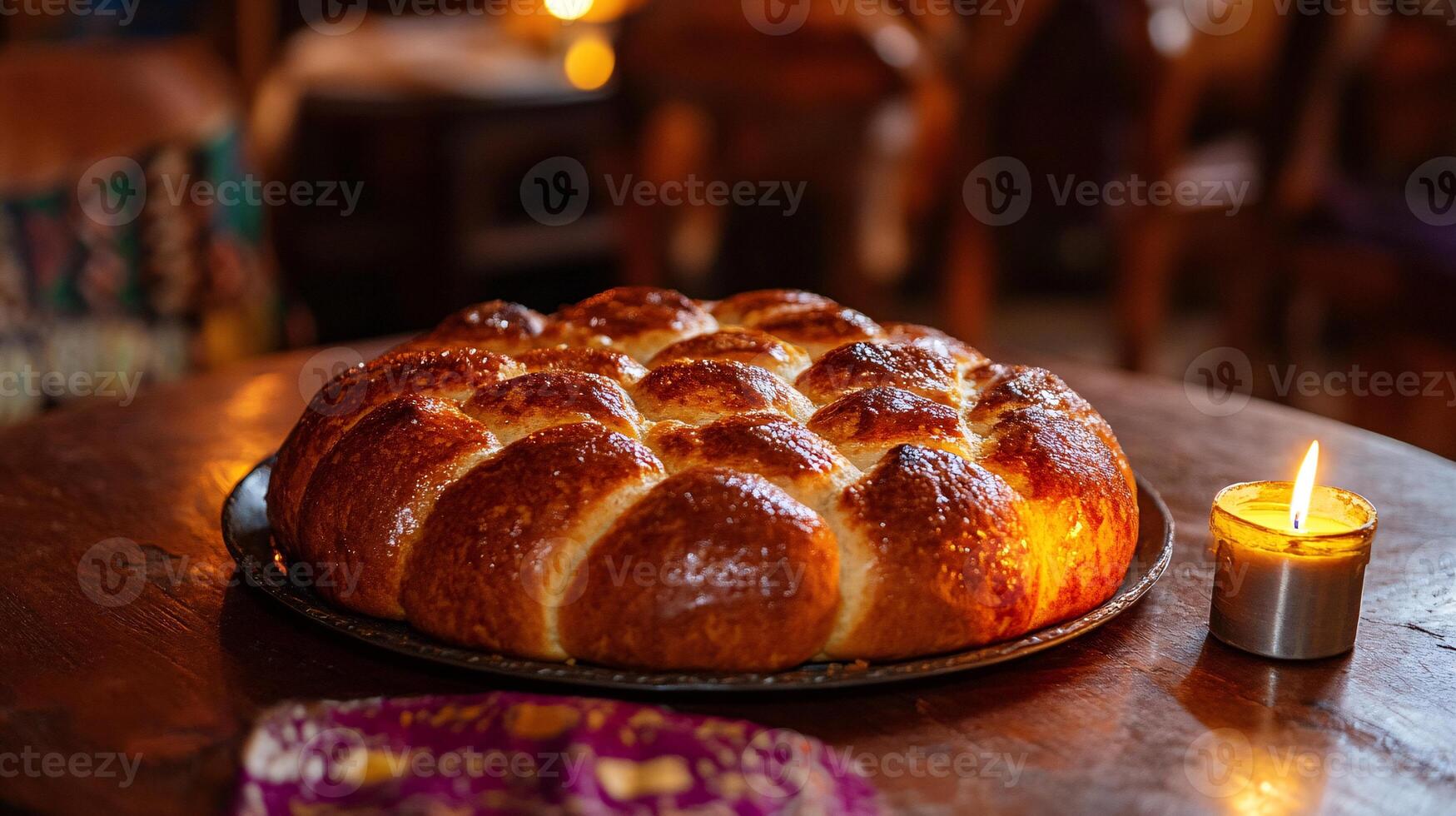 Ethiopian Christmas Bread Dabo Beautifully Arranged on a Round Wooden Table photo