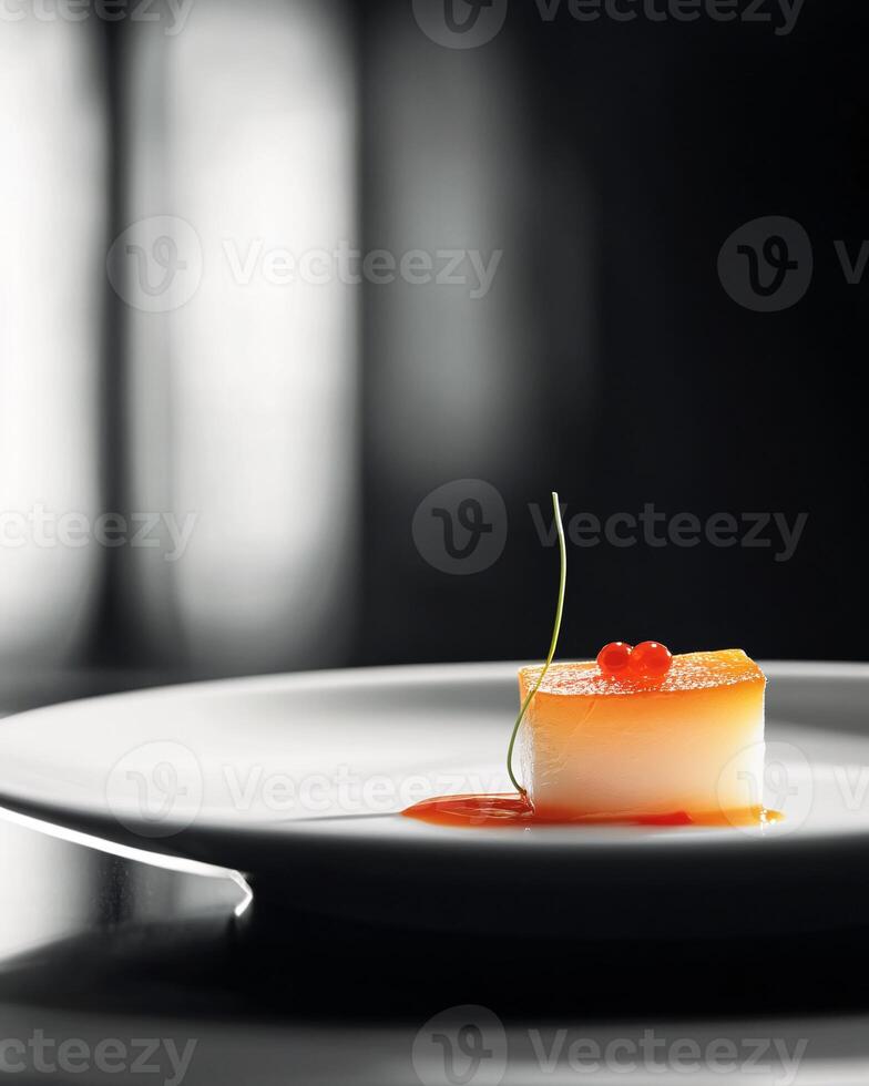 Elegant presentation of gourmet food showcasing refined textures and colors photo