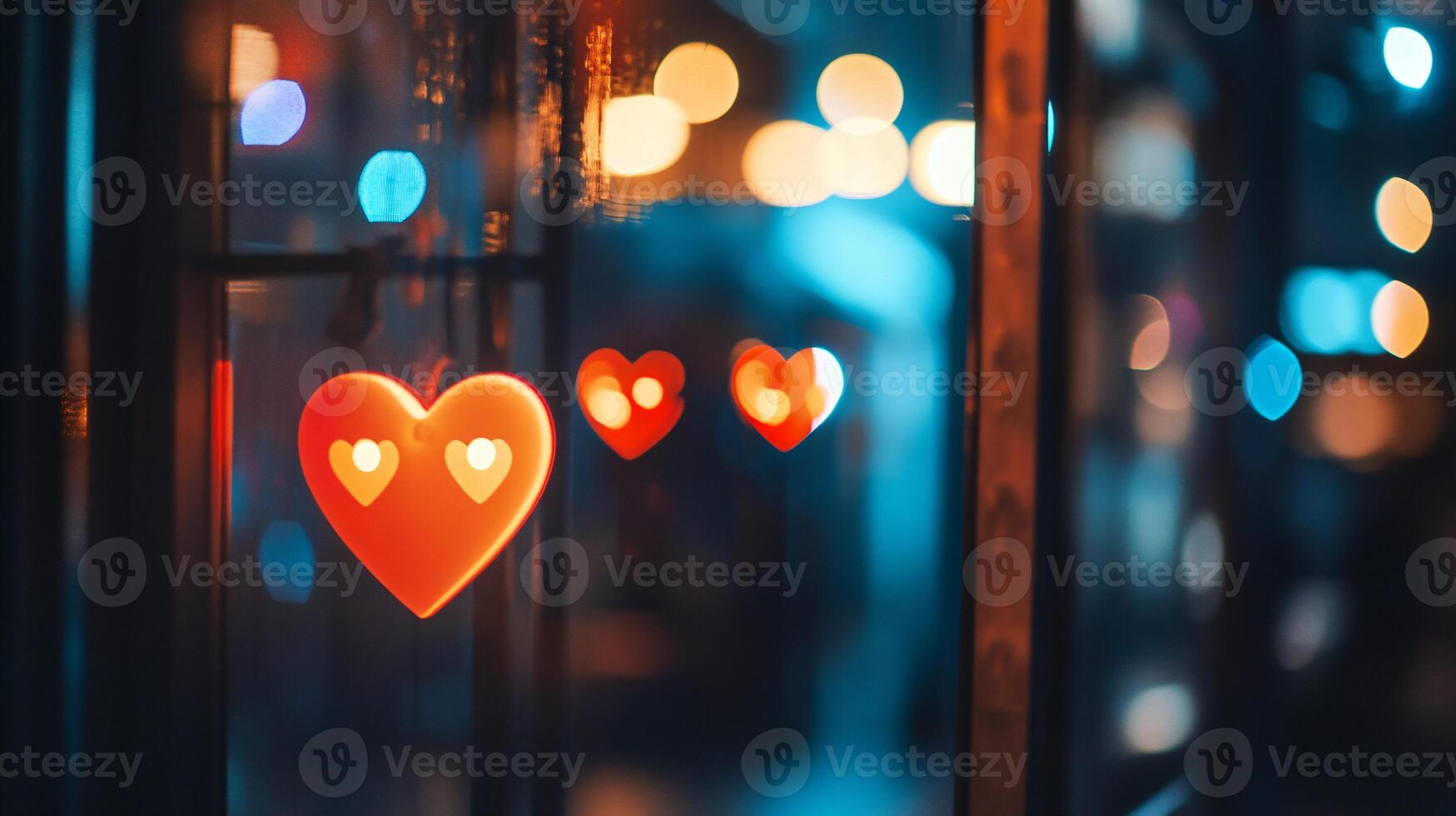 Soft-focus heart-shaped bokeh lights creating a whimsical, dreamy ambience photo