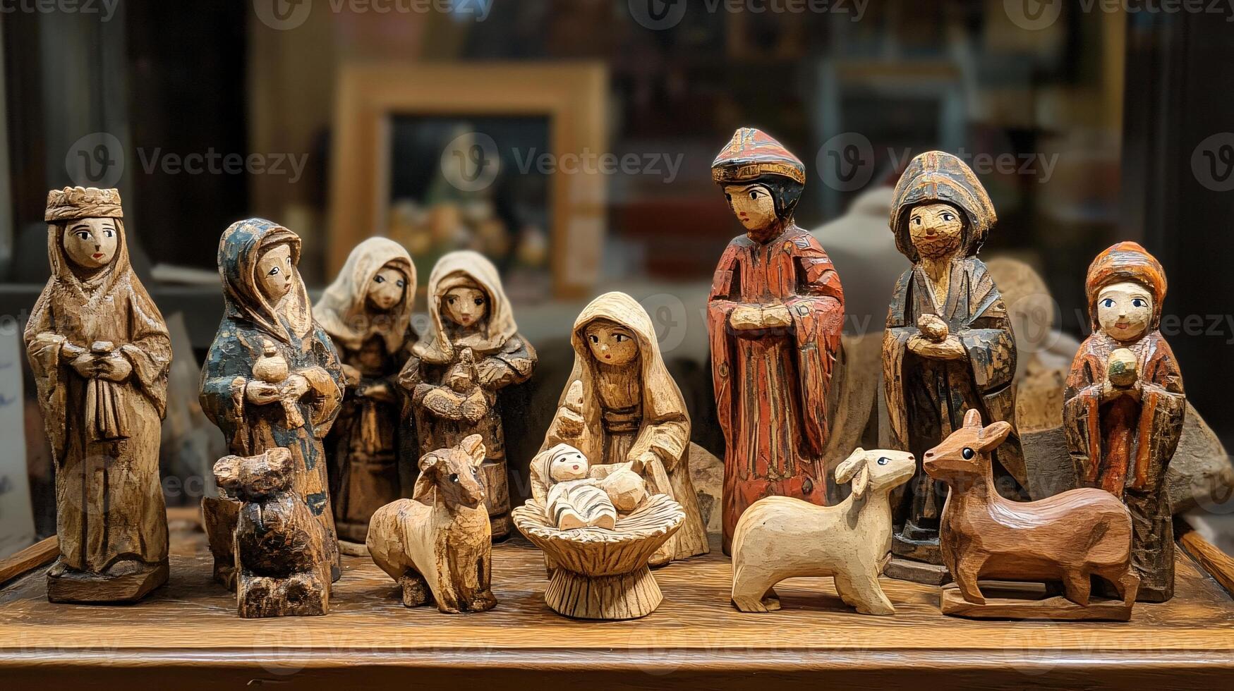 Simple and Elegant Wooden Nativity Scene from an Authentic Egyptian Market photo