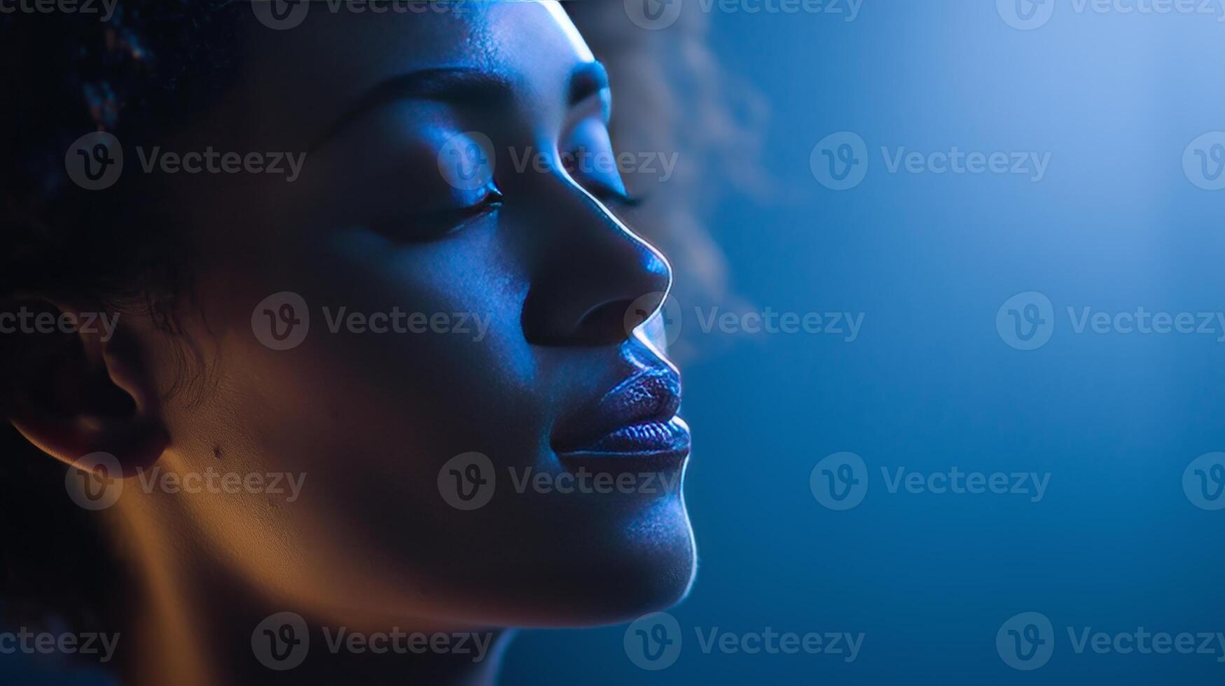A person with curly hair is immersed in thought while recording a podcast about artificial intelligence. photo