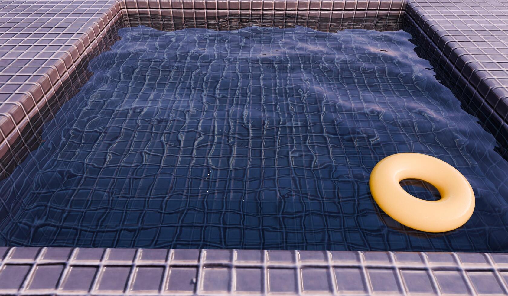 Swimming pool, blue grid tiles floor with floats, illustration photo