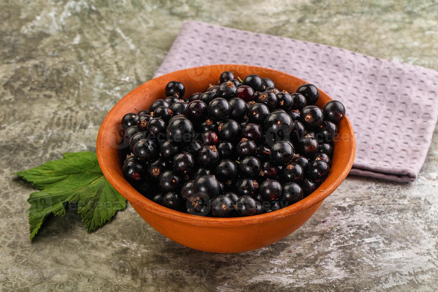 Black currants in a bowl on a table photo
