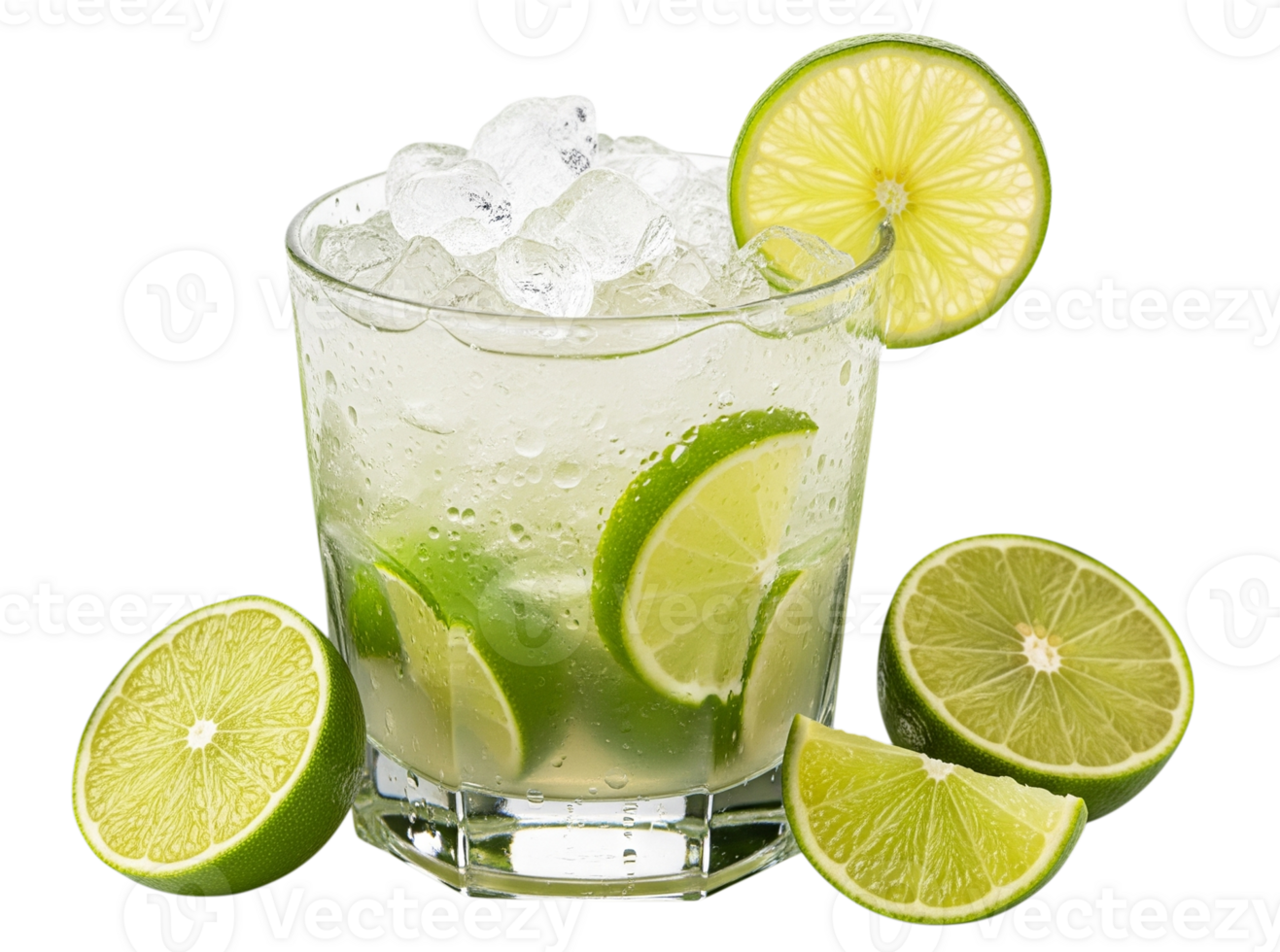 Icy caipirinha with fresh lime slices png