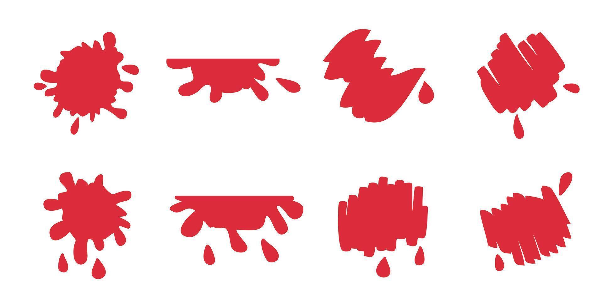 Set of different red bloody drips and spots. Great design for any purposes. Isolated illustration. vector