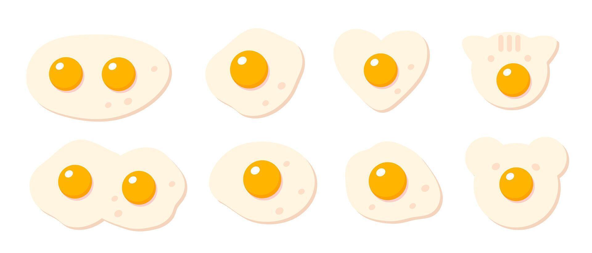 Collection of handdrawn fried eggs. Perfect for logo, menu, stickers and print. illustrations in cartoon flat style. vector