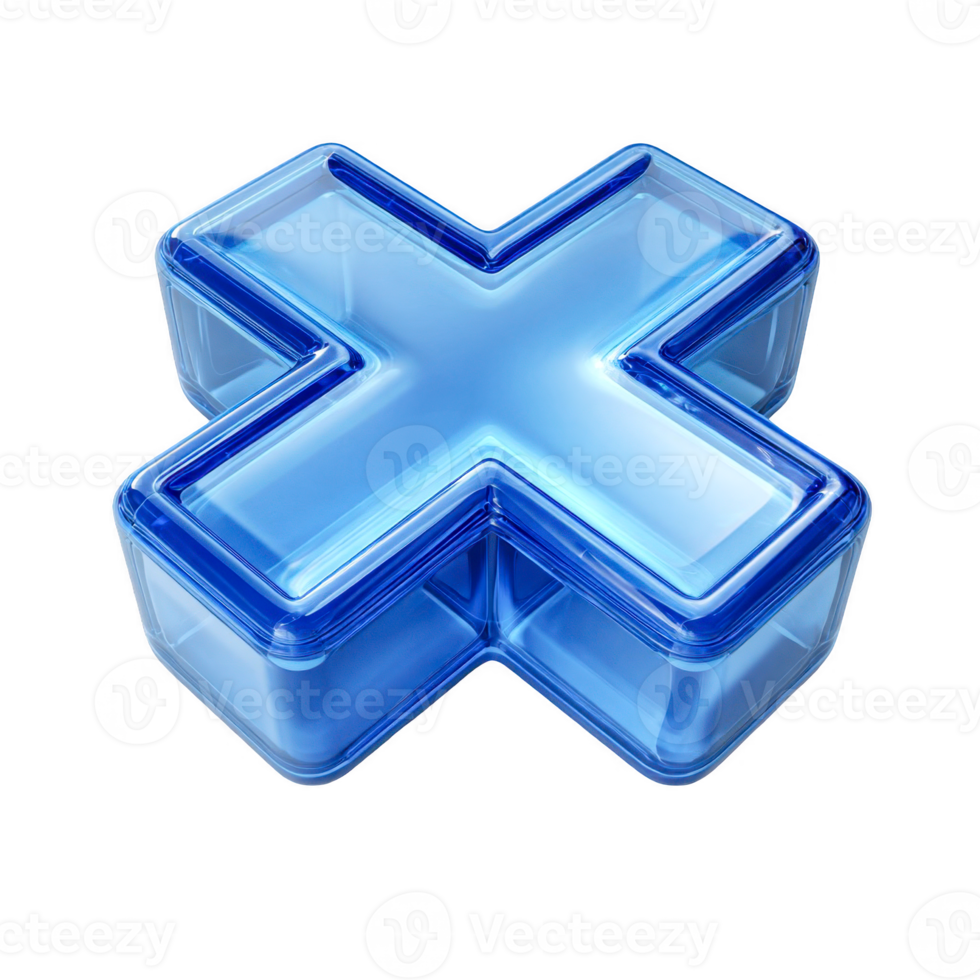 Glossy Blue X Symbol 3D Render Interface Design Element png