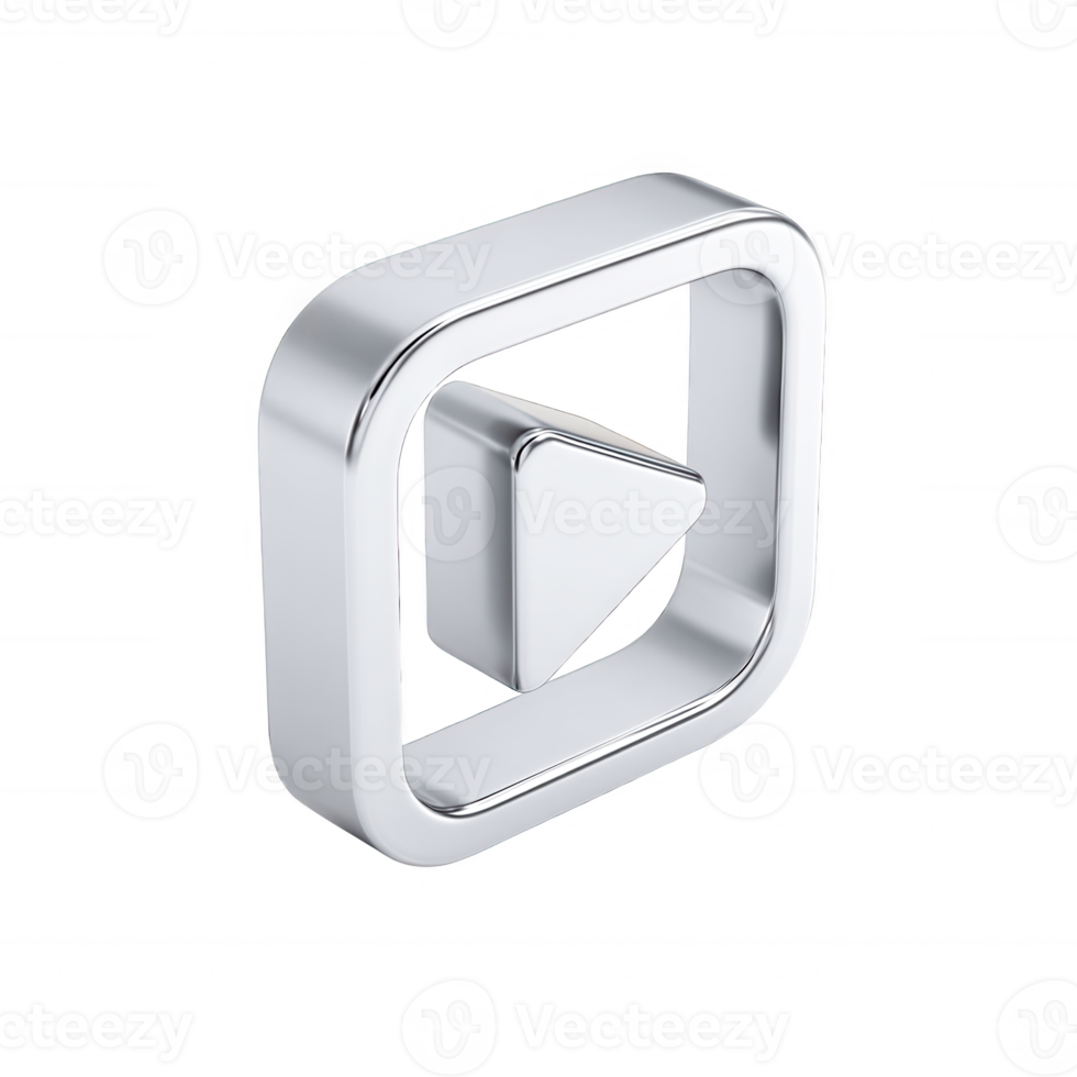 3D Silver Play Button Media Icon Digital Technology png