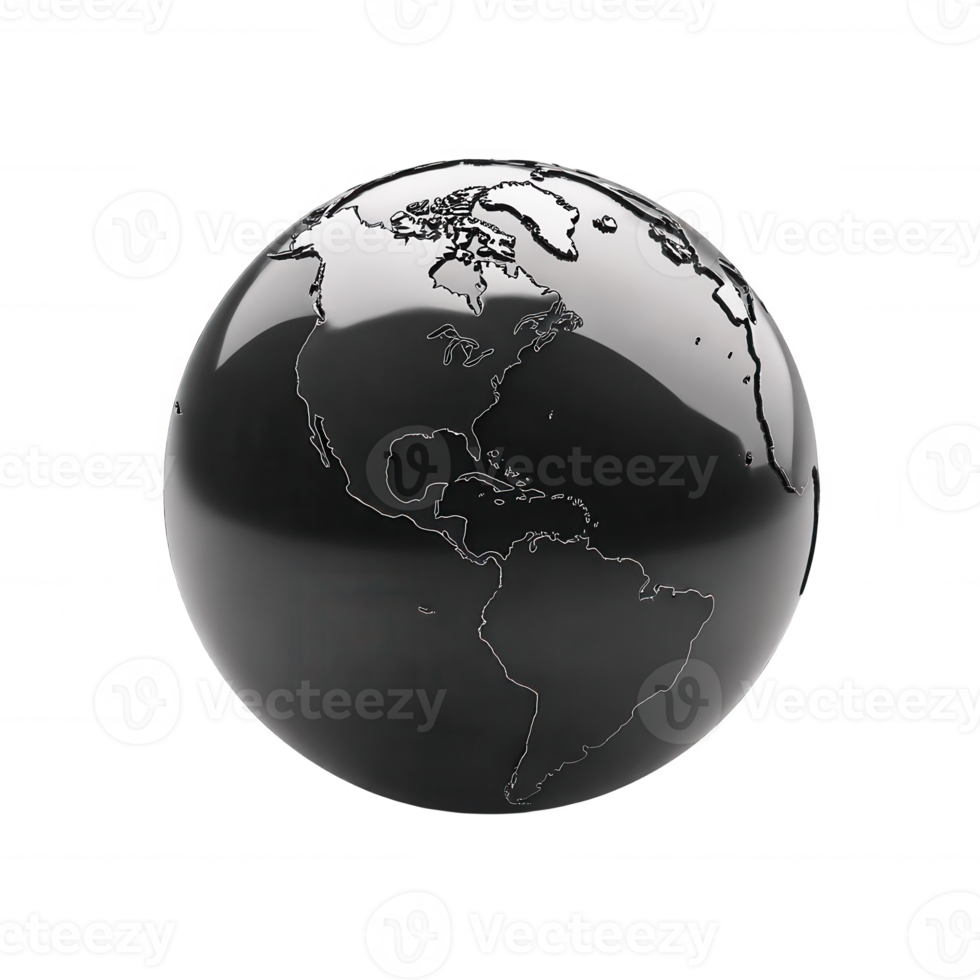 Sleek Metallic Globe World Map Dark Background Global Concept png