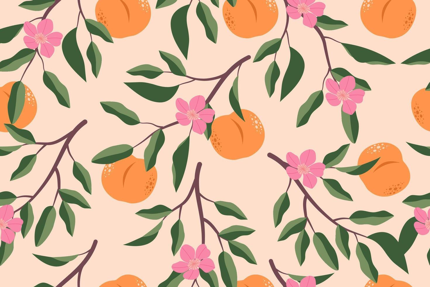 Peach with braches seamless pattern for background vector
