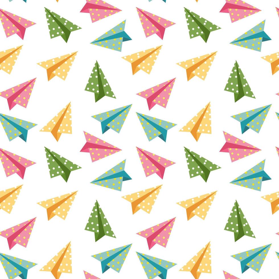 Colorful paper airplane seamless pattern on white background vector