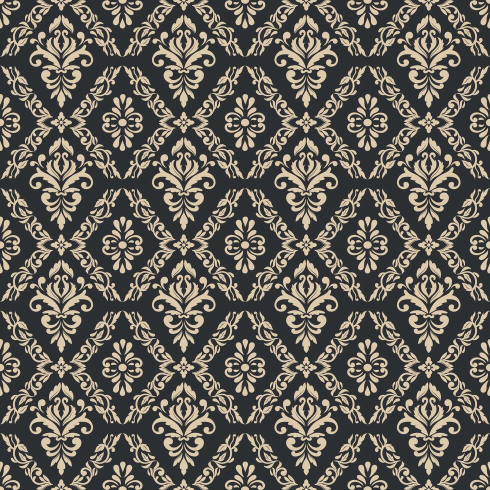 Golden abstract floral seamless pattern on dark gray background vector