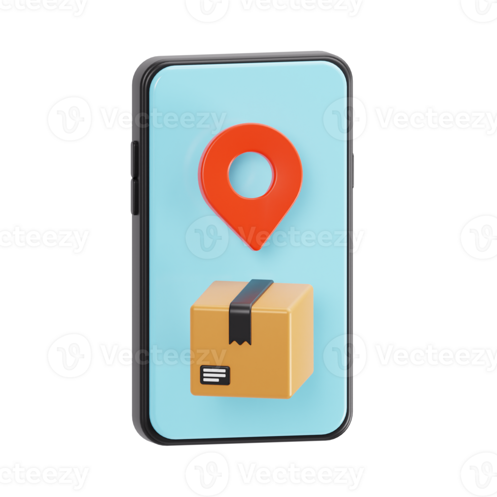 3d render of package tracking app on smartphone png