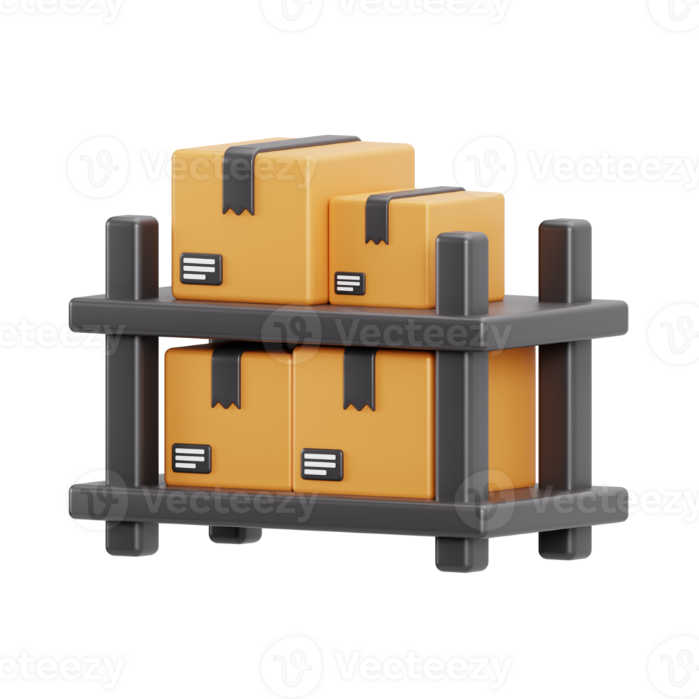 Storage rack with inventory boxes 3d render png