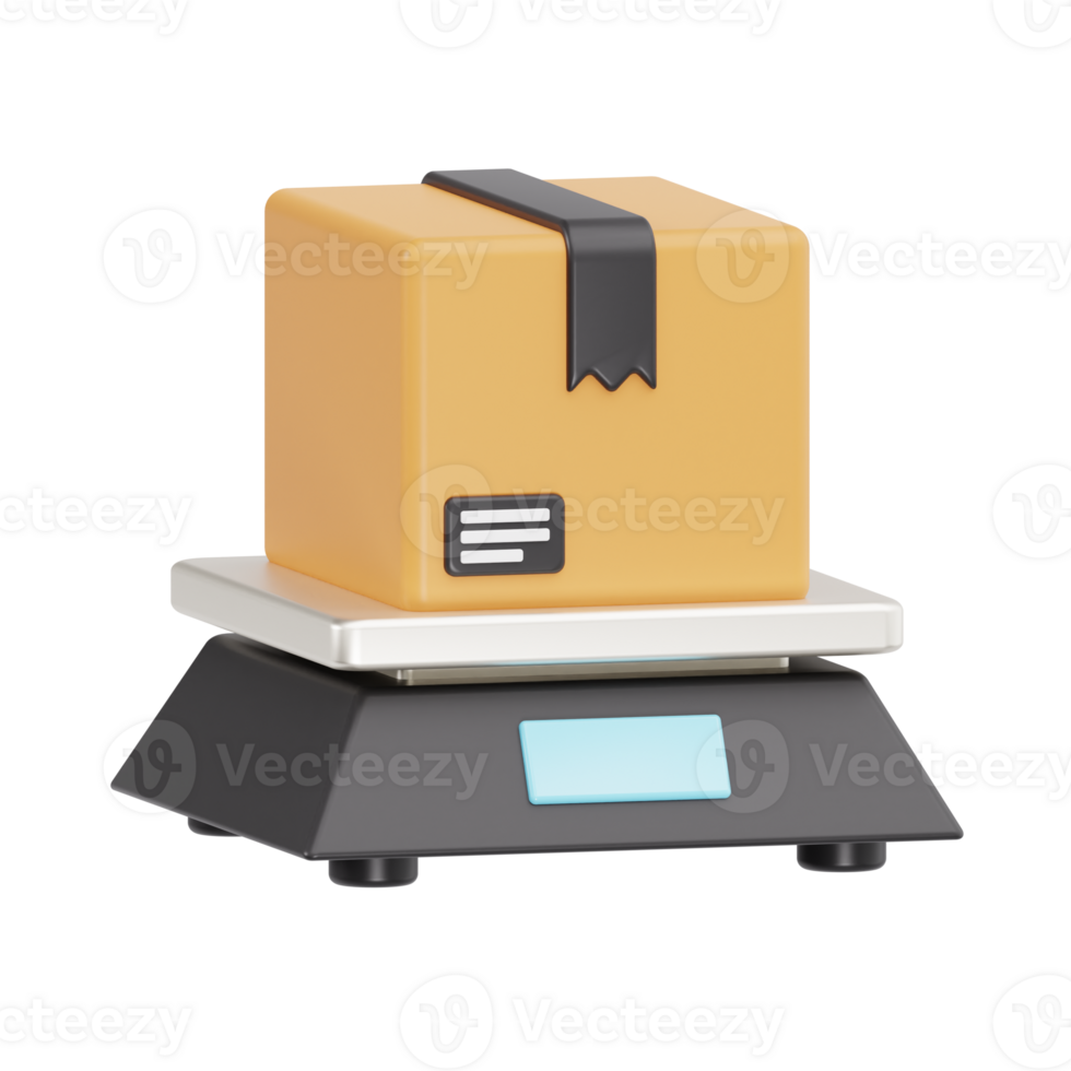 3d illustration of a package on a weight scale png