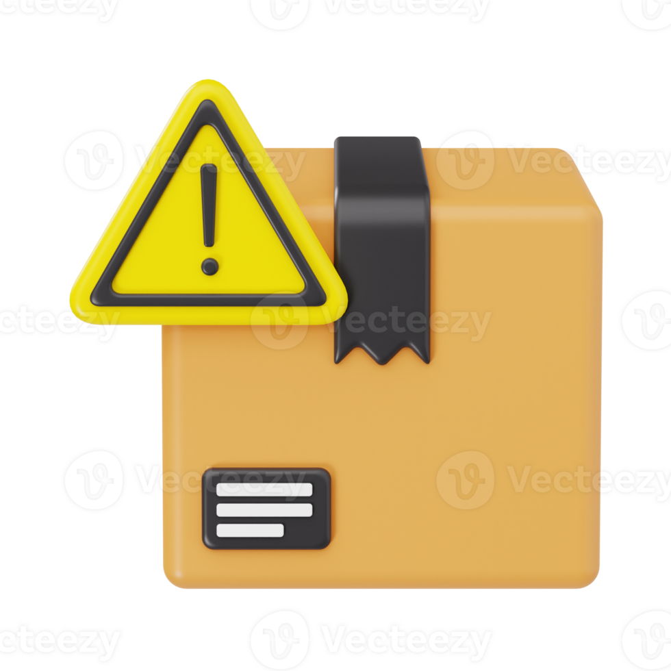 3d icon of package with a warning sign png
