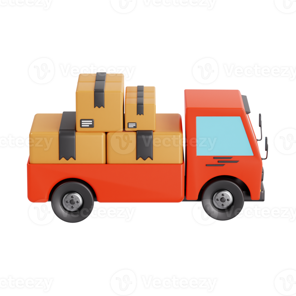 3d rendering of a delivery truck with packages png