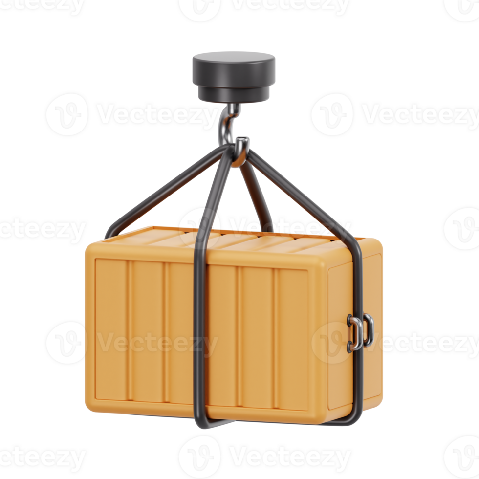 3d icon of crane lifting cargo container png